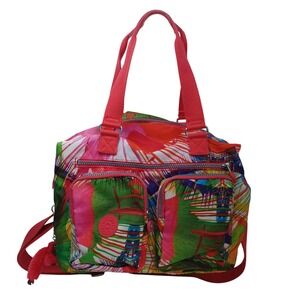 Kipling Defea Satchel Bag Multicolor Abstract Splatter Nylon Crossbody Handbag